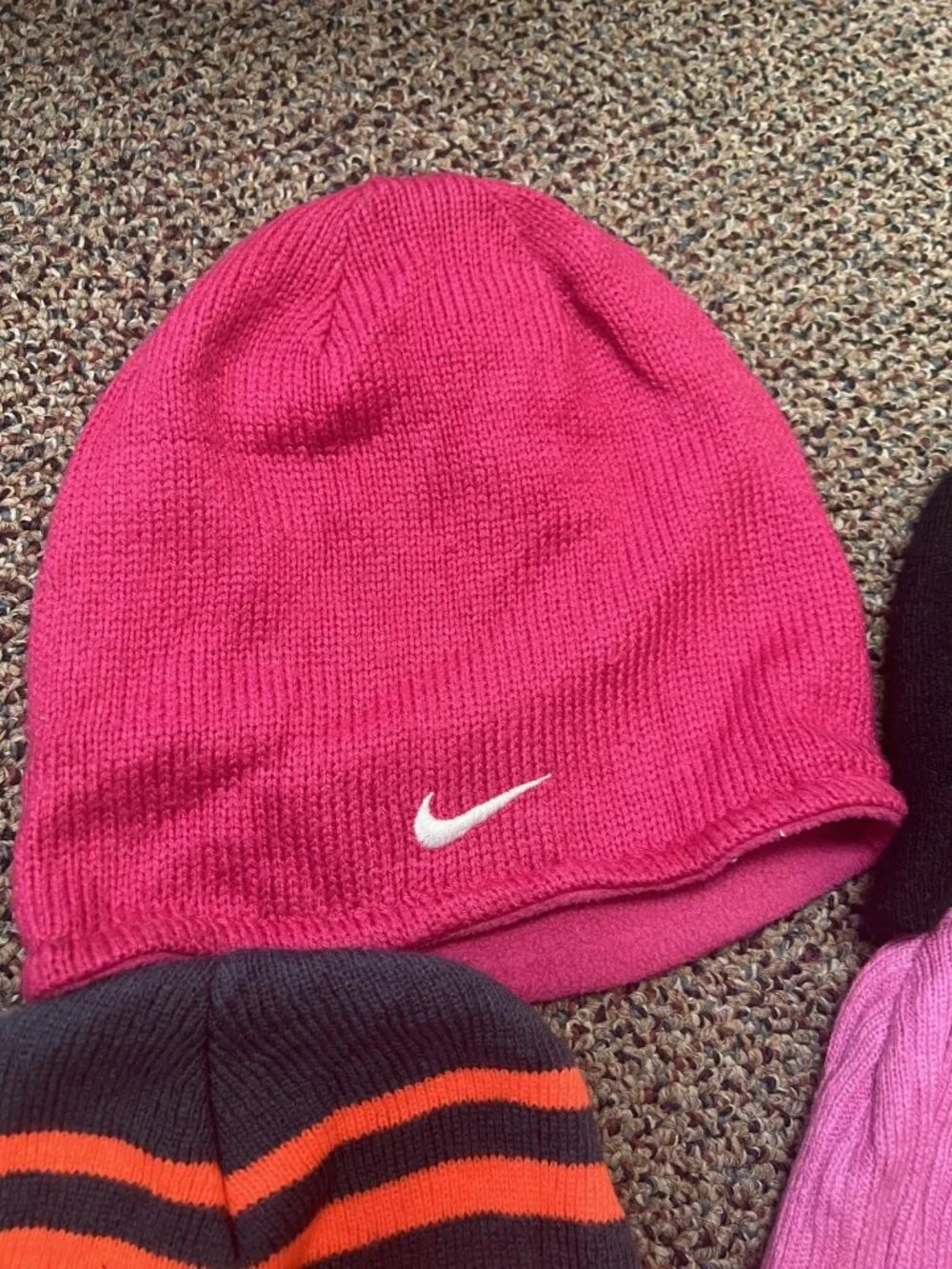 Lot Of 4 Nike Beanies Youth Girls Boys Pink Orange Black One Size